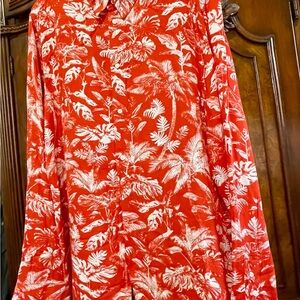 H&M Red and White Tropical Print Casual Button Down Shirt